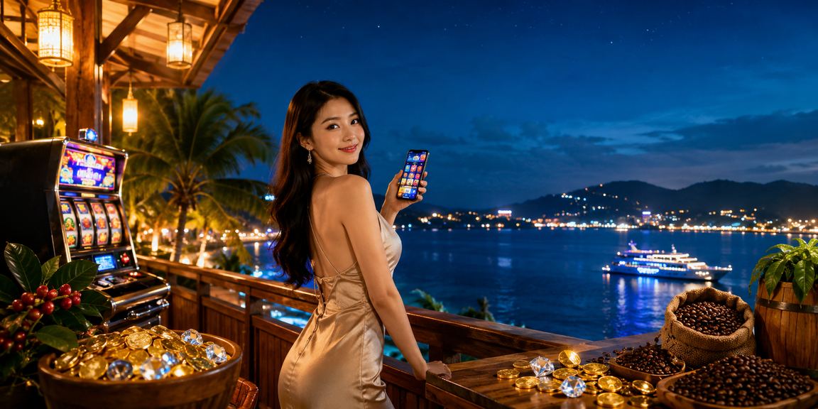 Người chơi tại Phú Quốc thư giãn với slot game và cà phê buổi chiều